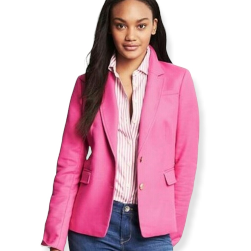 Banana Republic Hot Pink Barbie Flirty Pink Core Career 2 Button Blazer SZ 10 - Picture 1 of 8